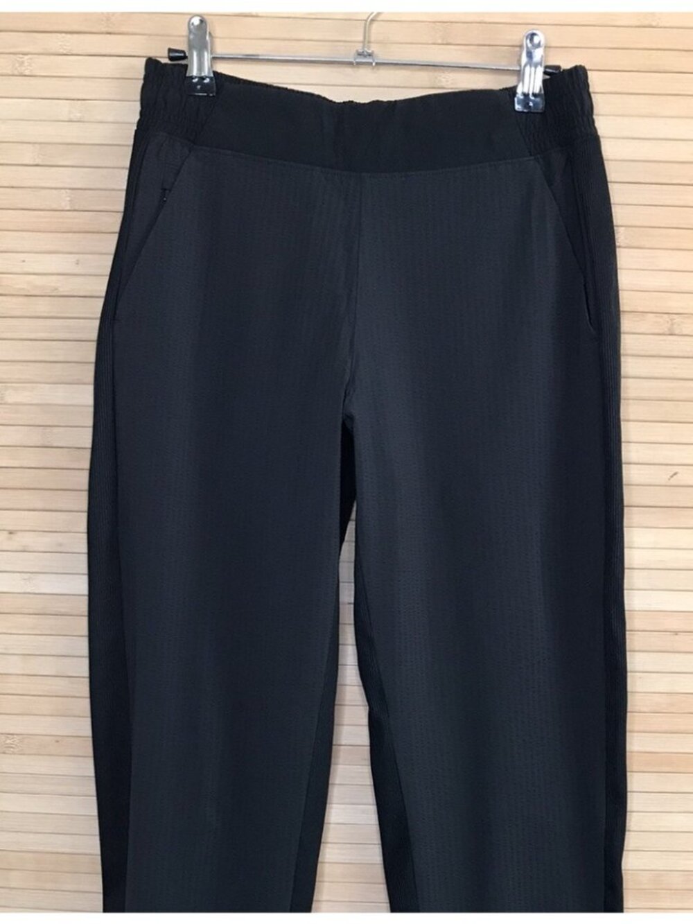 Athleta Black Textured Brooklyn Joggers Pants Side Stripe Elastic Waist Stripe 2 - Picture 2 of 8